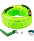 Boss Grade 1 4 Inch By 100 Feet Flex Air Compressor Hose Rated To 300 Psi With Easy Glide Bend Restrictor and Quick Connect Fitting.