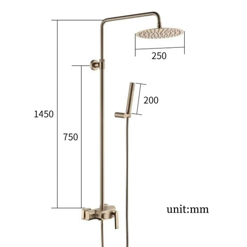 UBNMIUBV Rainfall Shower System Gold dimensions, Luxury Brass Shower Faucet Set with Hand Sprayer and Tub Spout, Wall Mounted.