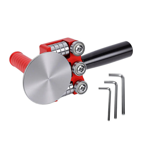 Sheet Metal Roller 1 Station Bender For 90 To 180 Degree Bends, hand tool with red and black handle and metal rollers, includes allen keys