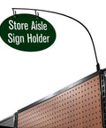Rock Solid Curved Gondola Shelf Magnetic Sign Holder For Retail Store Aisles And Department Walkway Section Marker with green sign holder on shelf.
