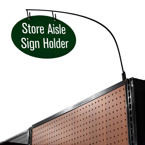Rock Solid Curved Gondola Shelf Magnetic Sign Holder For Retail Store Aisles And Department Walkway Section Marker with green sign holder on shelf.