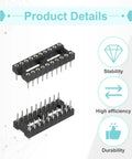 Close-up of 24 Piece DIP IC Socket Adapter Kit with 7.62mm row pitch, showing stability, efficiency, and durability features.