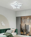 Dope Modern Leaf Ceiling Light 60W Dimmable LED With Remote Control 23.6 Inch Acrylic Flush Mount in a stylish bedroom setting