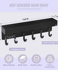 Compact Wall Mount Key Holder With Tray And Six Hooks Black Finish Easy Two Mount Options With Adhesive Tape Or Screws Durable Key Organizer For Entryway Or Kitchen That Keeps Keys And Small Accessories In Check And Ready To Grab showing dimensions
