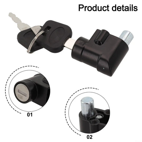 Electric Bike Battery Lock And Key Kit for one to two battery cases, black lock with a key inserted, detailed view.
