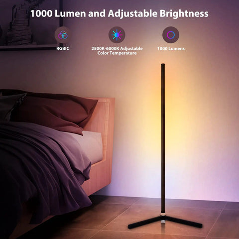 RGB Corner Floor Lamp With Bluetooth App Control And Remote Music Sync LED Mood Lighting For Living Room 64.5 Inch Tall