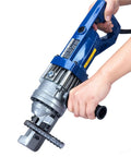 AOXHUGB Handheld Hydraulic Rebar Bender And Cutter Electric Shearing Machine held in hand with rebar cutter visible, ideal for construction use.