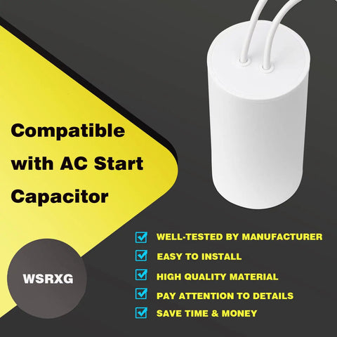 Motor Capacitor Replacement For Global Hydraulics Auto Lift Power Unit 60UF Plus Or Minus 10 Percent Tolerance shown with wires