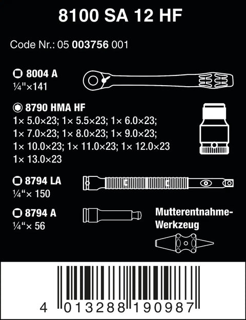 Diagram of Ultra Slim Metal Ratchet Set With Switch Lever And Long Handle For Easy Swaps One Quarter Inch Drive Metric Tools Kit
