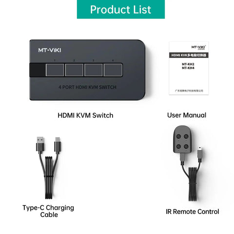 Hella Smooth 4 Port HDMI KVM Switch That Lets You Run Four Pcs Off One Keyboard Mouse And Display While Delivering Crisp 4K30Hz Video And Totally No Sweat Button Switching For A Sweet Clean Workstation with Type-C cable and remote control.