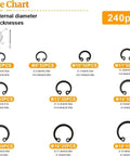 Size chart for Internal Circlip Snap Retaining Ring Set 8-24mm Carbon Steel Kit With 240 Pieces 8-18mm For Auto And Industrial Use DIY Ready