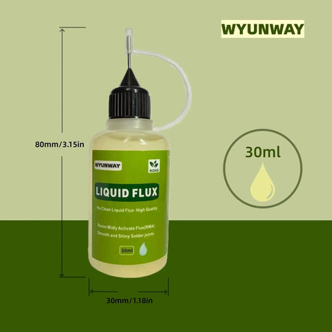 Liquid Soldering Flux For Electronics Pro Grade No Clean Rosin Flux Dropper Bottle 30 mL on green background