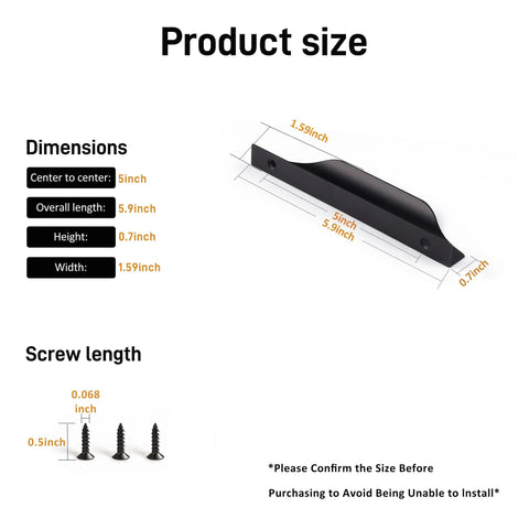 Dimensions of Edge Black Finger Pull For Cabinets And Drawers Concealed Back Mount Aluminum Flat Handles 10 Pack, 5.9 Inch Length