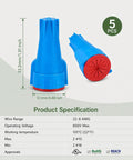 Hella Solid Waterproof Wire Connectors With Slick Silicone Sealant No Hassle Heavy Duty Low Voltage Connector Nuts For Landscape Lighting Irrigation Wiring 5 Pack 22 To 8 Awg With Marine Grade Protection, showing dimensions and specifications.