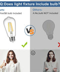 Comparison of light bulb inclusion with Industrial Semi Flush Mount Ceiling Light With Clear Seeded Glass Shade 3 Light Pendant Fixture.