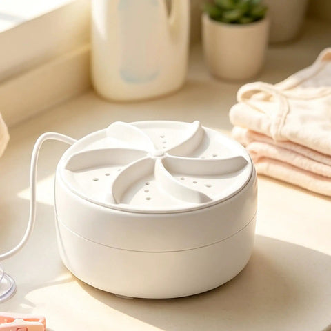 Chill Road Trip Ready Mini Turbo Washer Built For Real Deal RV Campers And Frequent Travelers delivers lightweight ultrasonic power in white housing.