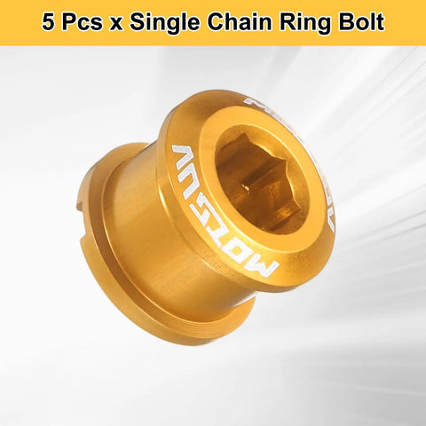 Five Pack M8 Aluminum Chainring Bolts For Road And MTB Bikes Lightweight Crankset Nuts Chainring Screws Yellow Alloy