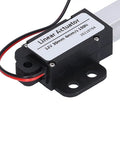Tiny Yet Mighty 12V Micro Linear Actuator with 30mm stroke, 4mm/s speed and 150N thrust, black casing, wiring detail visible.