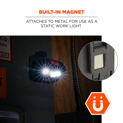 Skullerz 8987 Rechargeable Universal Hard Hat LED Light attached to wall with magnetic mount