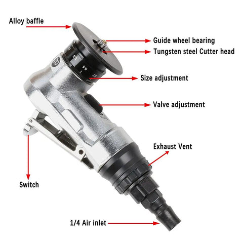 Mini Pneumatic Chamfering Machine JIUNENG Metal Edge Beveler with detailed label highlights and adjustments for precision deburring.