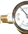 Oil burner fuel pressure test gauge with brass adapter and 0–200 psi scale