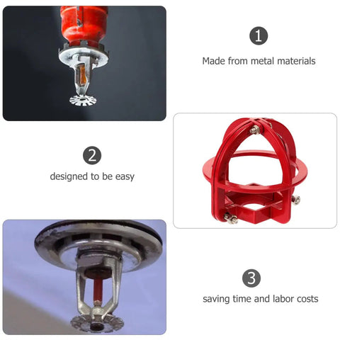 Hella Tough Fire Sprinkler Head Guard Protector Cage For Flush Mount Side Wall And Pendant Heads Built To Handle Heavy Knocks Dead Simple Install Stainless Steel Shell Frame, red metal cage design.