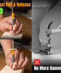 Slick Spring Loaded Dual Head Nail Setter With Center Punch For Precise Drilling And Marking Heavy Duty Hammerless Carpenter Tool demonstrated with pull and release technique.