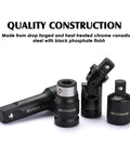 Heavy Duty Drive Tool Accessory Set With CR-V Steel And Black Phosphate Finish Universal Joints and Impact Coupler