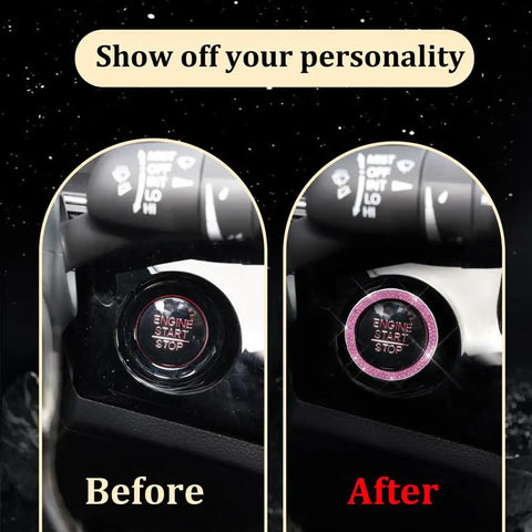 Before and after comparison of engine start buttons showing customization with light effects