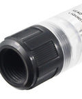 Must Have Panel Type Water Flow Meter G-15 with clear body and 20mm BSP female thread, durable plastic and metal, close-up view