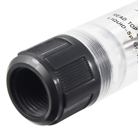 Must Have Panel Type Water Flow Meter G-15 with clear body and 20mm BSP female thread, durable plastic and metal, close-up view