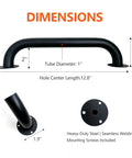 Dimensions of Rock Solid 12 Inch Industrial Pipe Wall Mount Grab Bar For Stairs Decks And Entryways Featuring Heavy Duty Galvanized Steel Non Slip Matte Black Support Built To Last.