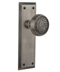 New York Plate With Craftsman Knob Privacy Lock Set In Antique Pewter, solid brass hardware for one door, side view