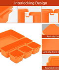 Orange Tool Box Organizer Tray Set With Dividers for Drawer Storage showing interlocking design and anti-slip features.