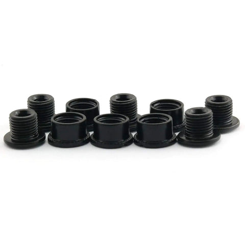 5Pcs Black MTB Chainring Bolts Kit 4.9mm for single chainring crankset, anodized steel, displayed front view