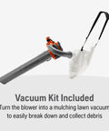 Gas Leaf Blower Vacuum Kit with Mulcher and Vac Bag 28cc 1.1HP 2 Cycle Handheld Blower 470 CFM 170 MPH shown with vacuum attachment