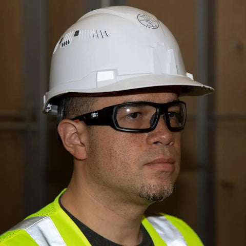 Person wearing Gasket Safety Glasses For Worksite PPE Eye Protection With Full Frame Design Pro Grade Anti Fog Scratch Resistant Lenses