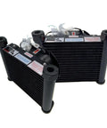Hydraulic Oil Cooler For CNC Lathe Oil Pump Air Cooled Heat Exchanger With 720 Kcal Per Hour Cooling 10 Liters Per Minute Flow 12V Power Workhorse Radiator, showing compact air-cooled radiators with connectors.