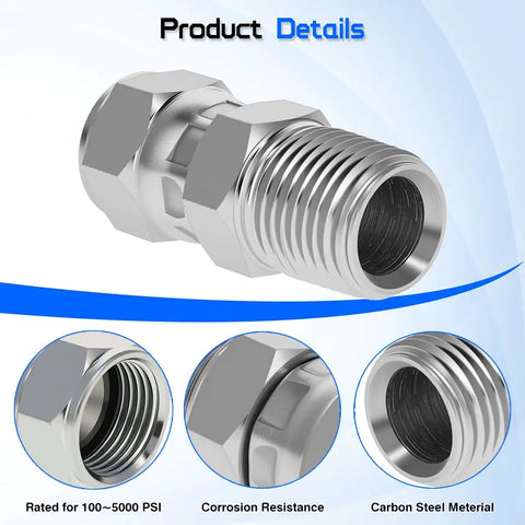 Beefy Heavy Duty Hydraulic Swivel Adapter 1/4 Inch Male NPTF To 1/4 Inch Female JIC 37 Degree Flare Swivel Fitting For High Pressure Fluid Power Systems, Pipe Thread To Flare Converter, Durable Steel Build With Tight Seal, carbon steel, 100-5000 PSI
