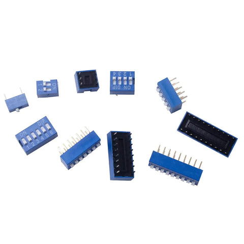 Dip Switch Assortment Kit 41 Pieces With 10 Values Blue Double Row Dip Switches 1 To 10 Position 2.54mm Pitch PCB Mountable