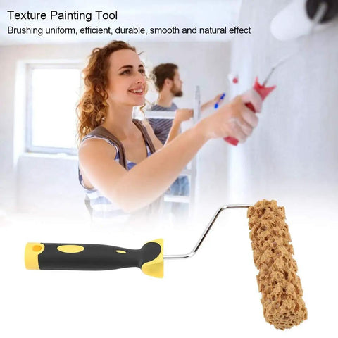 Mini Foam Texture Paint Roller For Wall Art Precision Crafting Delivers A Smooth As Butter Finish on a wall with a comfortable handle.