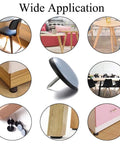 24 Pack 19mm Round Screw-In Furniture Glides With Nail Covers for Chairs and Tables, showing various applications on furniture.