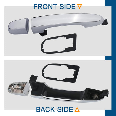 Front and back view of Exterior Chrome Door Handle With Gasket Pad For Kia Sorento 2011 2012 2013 2014 2015 Rear Right Passenger Side Replacement OEM Exact Fit