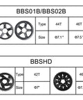 Mid Drive Chainring Set For BBS01 BBS02 BBSHD, 44T And 46T Chainring With Offset Sprocket, Ebike Conversion Kit Part