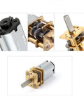 Close-up of 6V 100RPM DC Gear Motor N20 3mm Shaft Mini Metal Gearbox components and motor details