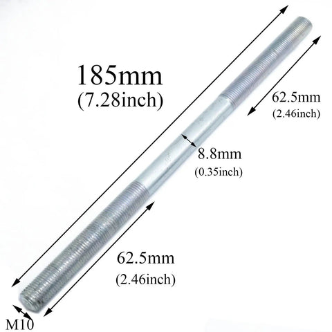 Ride Ready Heavy Duty 180mm Bicycle Rear Hub Axle M10 Silver with 185mm length and electroplated finish, detailed measurements