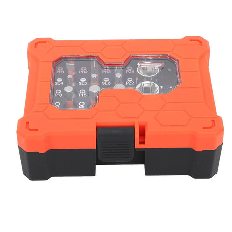 Versatile Socket Wrench Set With Twenty Three Piece Tool Kit Premium S2 Alloy Steel in orange case with transparent lid