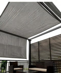90 Percent UV Blocking Sun Shade Cloth 10x15 Feet With D Rings for Pergola Garden Patio Backyard, gray cover in structure