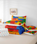 Construction Themed Bed In A Bag Full Size 7 Piece Rainbow Blocks Bedding Set With Microfiber Comforter Flat And Fitted Sheets Pillowcases And Pillow Covers For All Season Kid Approved Bedroom Decor on full bed