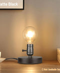 Vintage Metal Table Lamp Base Only Without Shade With Edison Style Exposed Bulb Support E26 E27 Short Desk Lamp Matte Black